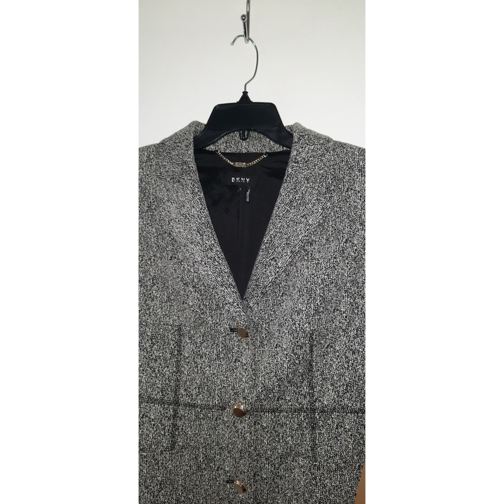 DKNY Dusty Pink Tweed Windowpane Wool-Blend Coat - Picture 6 of 9